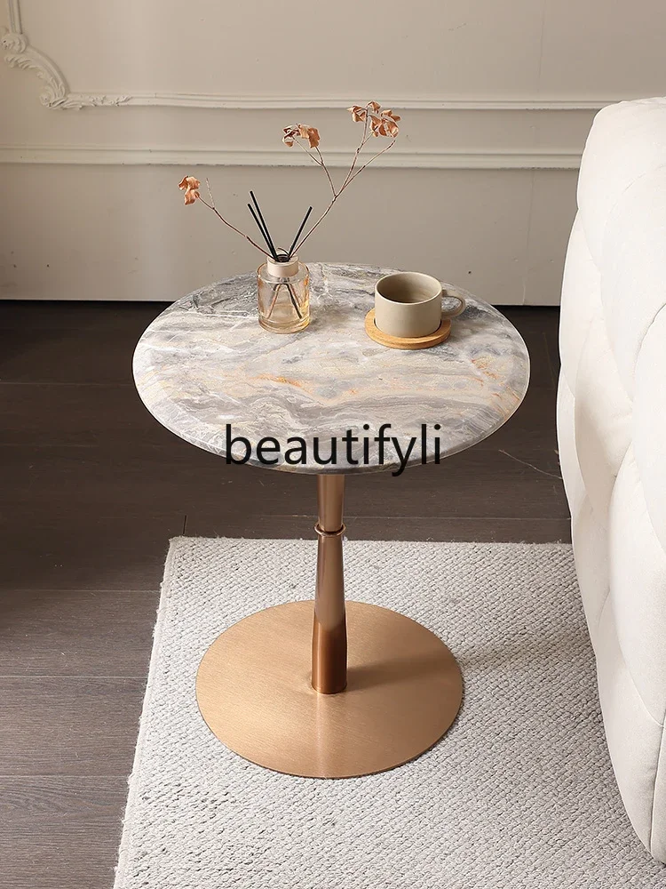 Living room sofa natural luxury stone edge light luxury modern rock slab marble minimalist  creative small round table