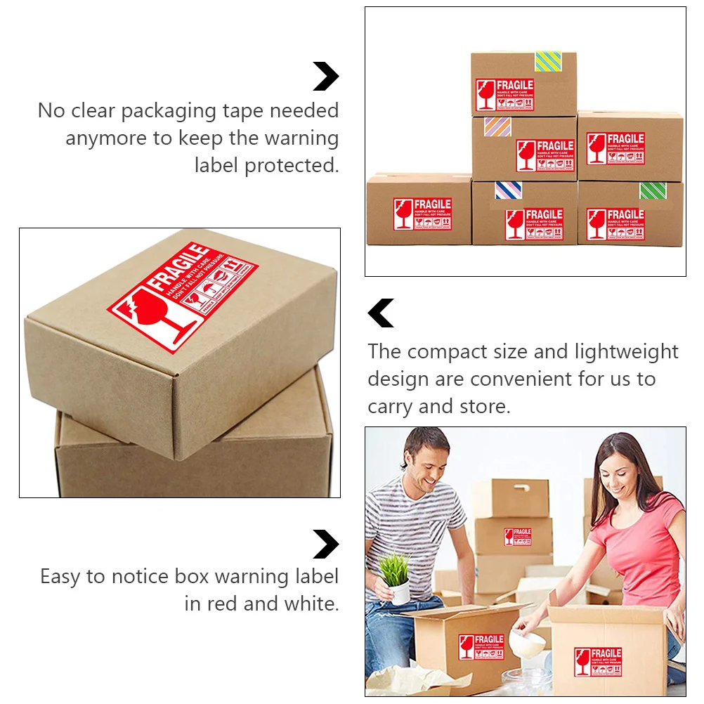 300Pcs Fragile Warning Labels Handle with Care Durable Self-Adhesive Shipping Stickers Red White Fragile Sticker
