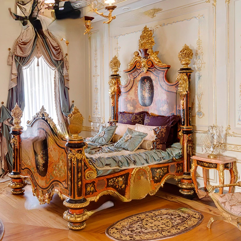 Double Bed European-Style Wood Carved Bed Master Bedroom Luxury Prince Bed Royal Noble Marriage Bed