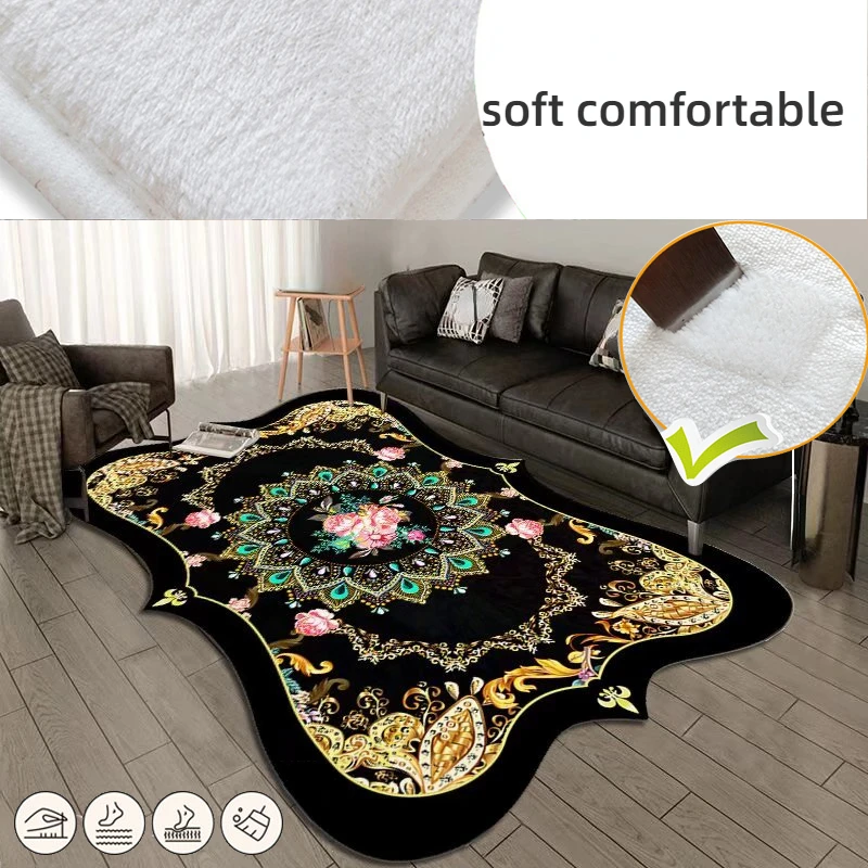 European Luxury Living Room Rug Flower Pattern Decoration Carpet Special-shaped Sofa Area Rugs Bedroom Bedside Soft Floor Mats