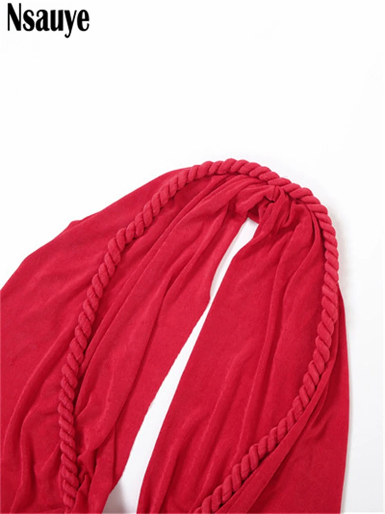 Nsauye 2025 invierno mujeres vacaciones acanalado Halter corte bajo vestido corto envolvente moda Mini Sexy vestido de noche de fiesta Club nocturno