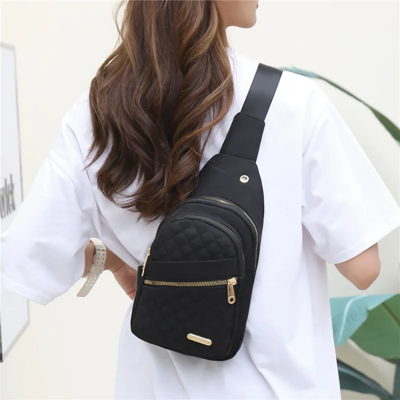 New chest bag for women  Fashionable embroidered diamond grid single shoulder crossbody bag  Large capacity waterproof backpack