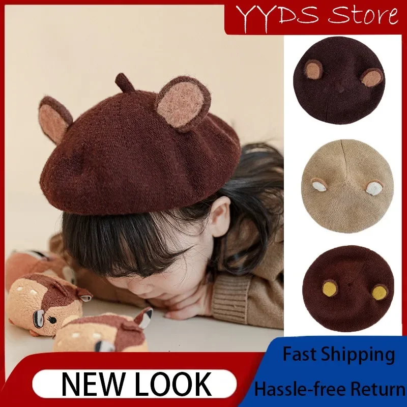 Parent-child Adorable Handmade Wool Felt Earflap Beret for Kids with Cartoon Animal Design, Fall/Winter Kids Hat Collection