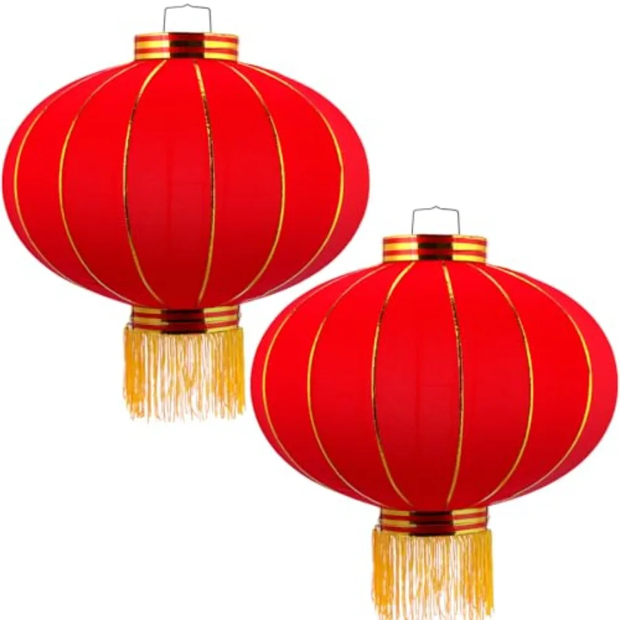 

2 больших красных китайских шелковых фонаря для украшения к Китайскому Новому году 2026, 17,7 x 14,6 дюймов, традиционные подвесные светильники