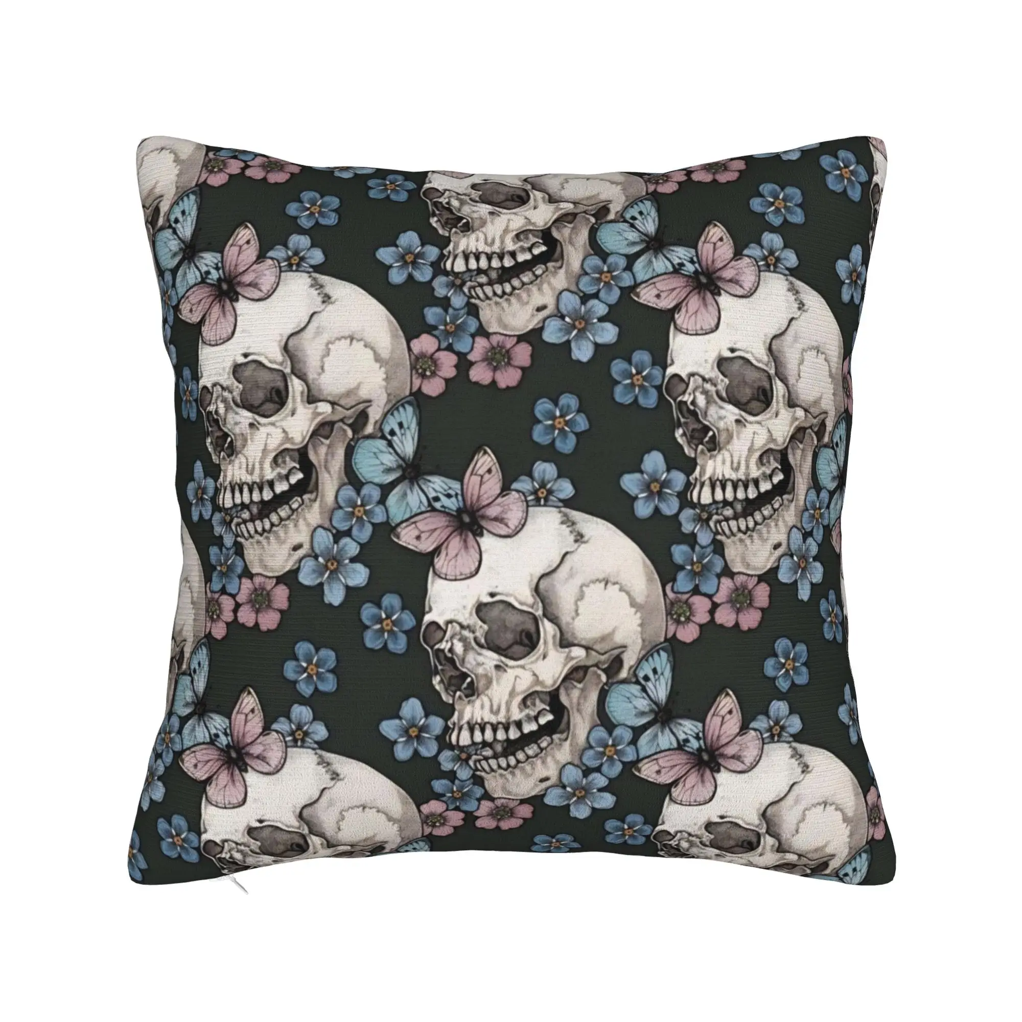 Decorative Pillowcase Halloween Skulls And Flowers Gothic Goth Stuff Home  Throw Pillow Case Cover Square Multi Size