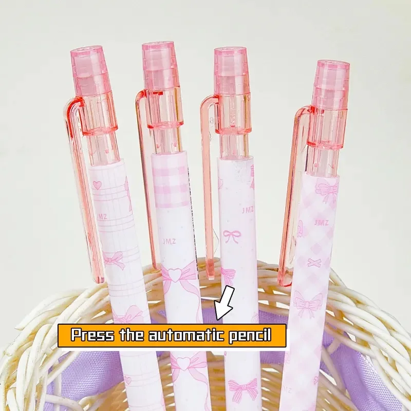 4/8PCS Pink Bow Mechanical Pencil Set 0.5mm Cute Kawaii Retractable Pencil School Office Supplies Smooth Writing - view 2