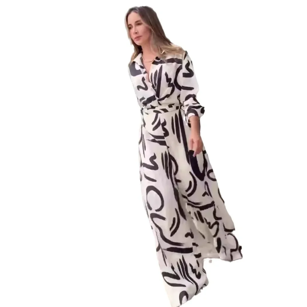 Wide Leg Pants Rompers Women Jumpsuit Ankle Length Pant Pockets One Piece High Waist Office Lady Spliced Print Loose Fit 2025