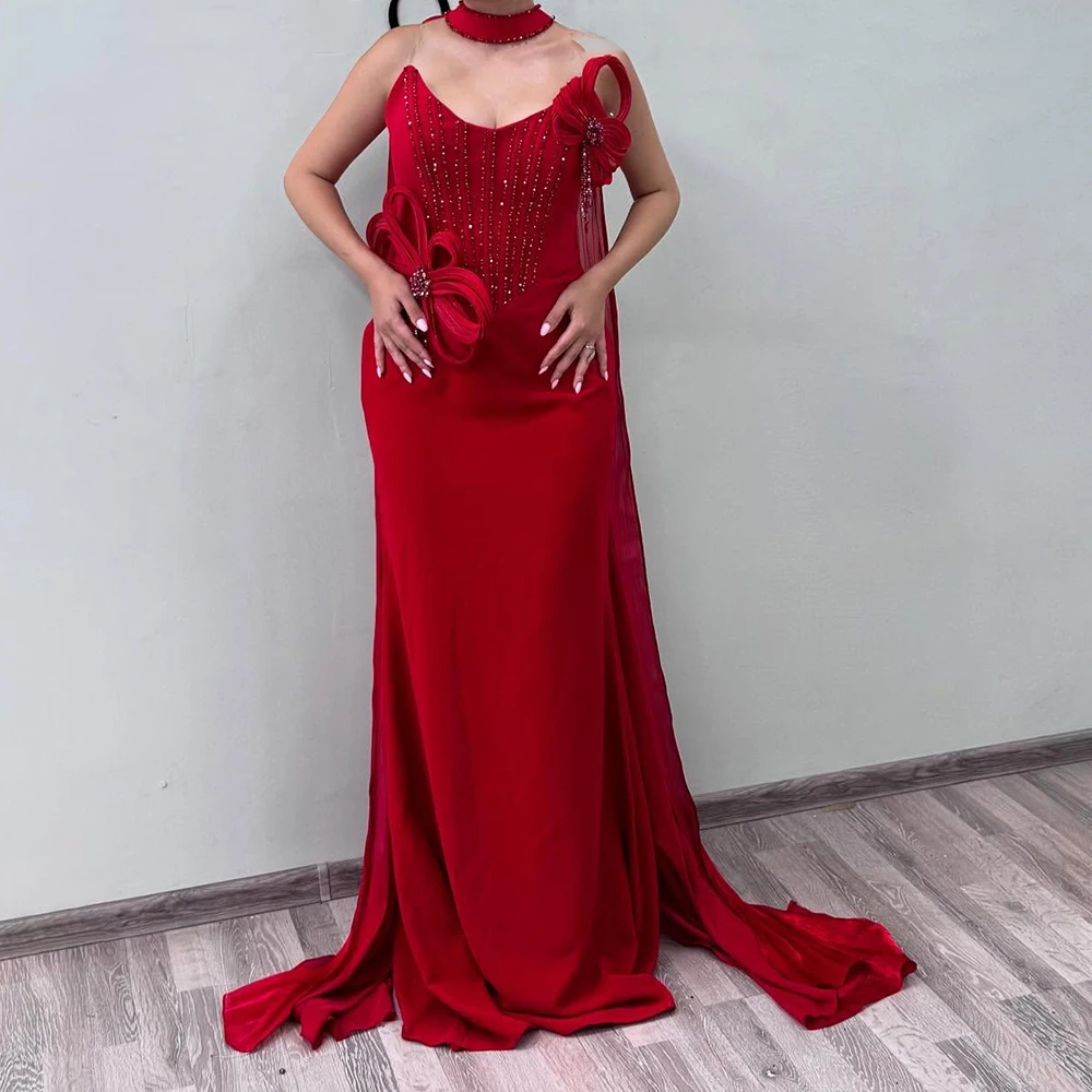 

Customized A-line Evening Dresses Floor-length Strapless Sleeveless Prom Gown Fashion Sequined Stole Draped Exquisite Party Gown