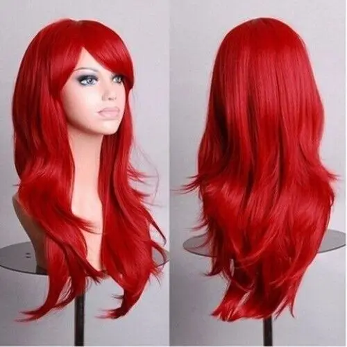 

Women Wavy Curly Synthetic Long Gril Red Wig