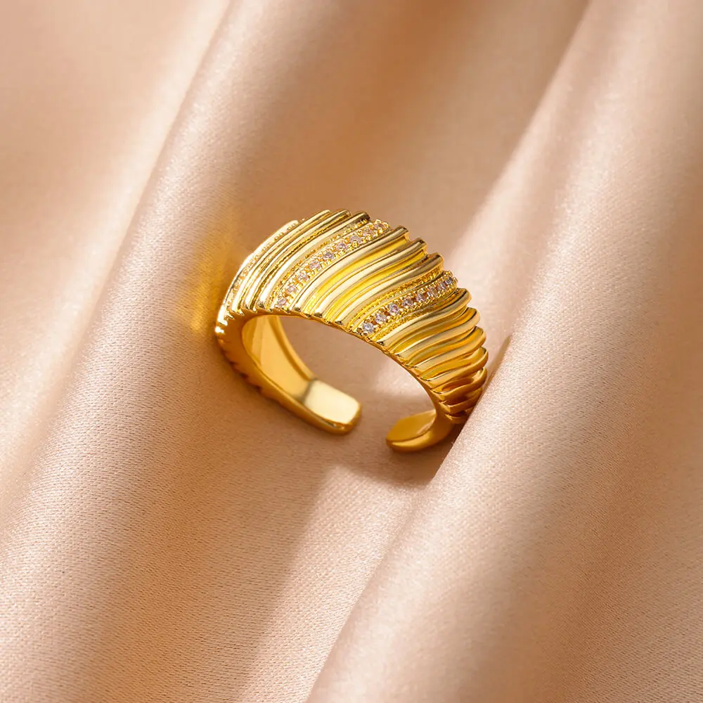 Vintage Textured Geometric Rings for Women Stainless Steel Gold Color Adjustable Wedding Ring Aesthetic Jewelry Gift anillos