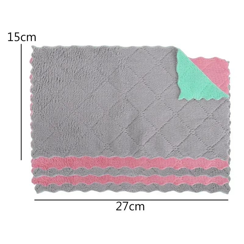 Super Absorbent Microfiber Towel Kitchen Cleaning Coral Velvet Non-stick Oil Dishcloths Double Layer Washing Rags Scouring Cloth