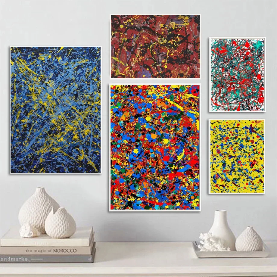 Jackson Pollock Abstract Free Line Mural Painting, Prints Poster HD Pictures, Printed on Silk for Room Wall Art Home Decor