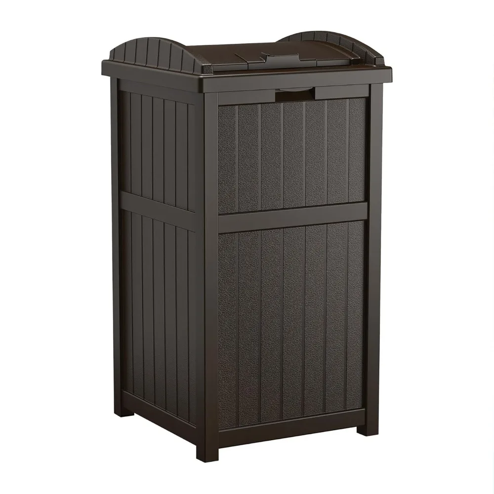 

33 Gallon Durable Plastic Hidden Outdoor Trash Can with Secure Lid and Wicker Design for Home Backyard