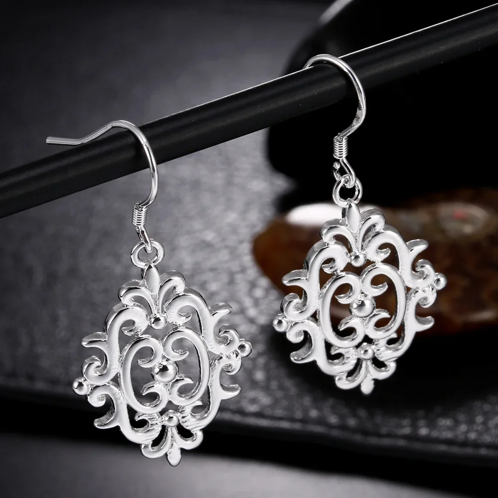 Hot 925 Sterling Silver Street Fashion Retro Window Grilles Earrings For Women High Quality Jewelry Christmas Gift Wedding