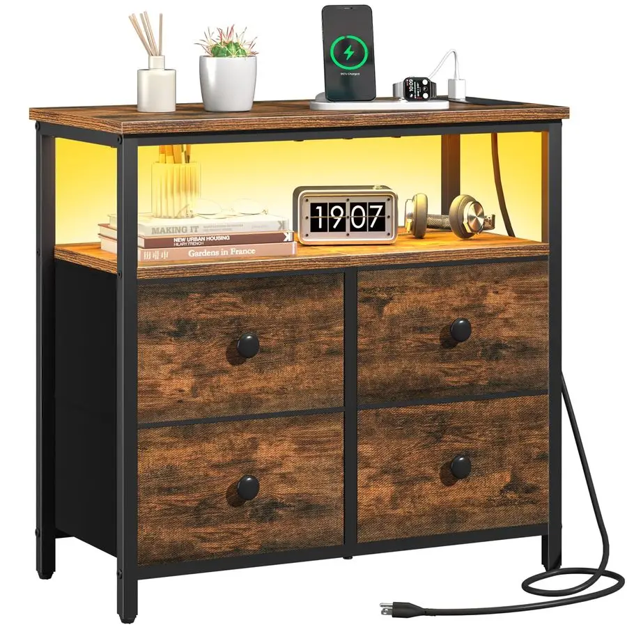 

Прикроватная тумбочка с зарядной станцией, прикроватный столик с 4 ящиками, LED-тумба с полкой для хранения, тумбочки для спальни