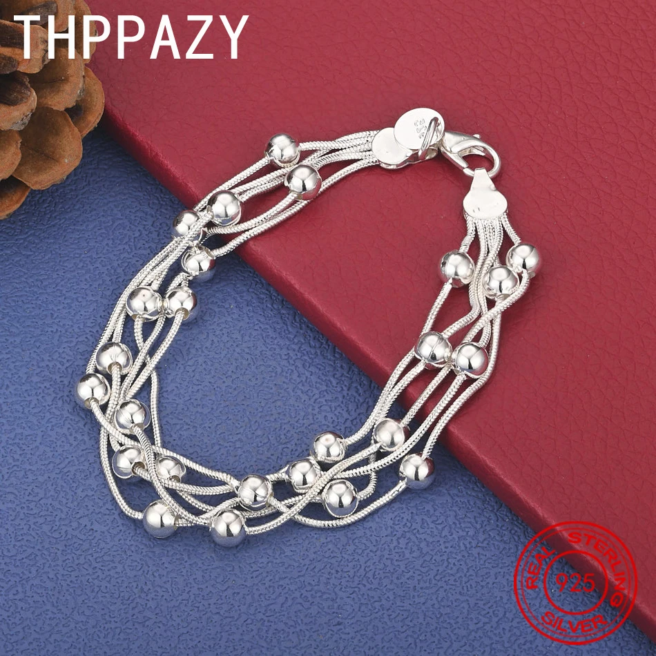 

THPPAZY Стерлингового Серебра 925 Гладкий Браслет Из Бисера 8-дюймовая Цепочка Модные Очаровательные Ювелирные Изделия День Рождения Высокое Качество Хороший Подарок