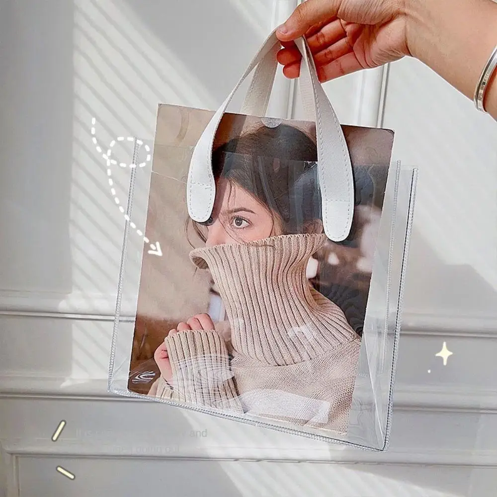 1PC Clear Tote Bag Transparent Shopping Bags Shoulder Handbag PVC Waterproof Storage Bag for Gift Cosmetic Plastic Hand Gift Bag