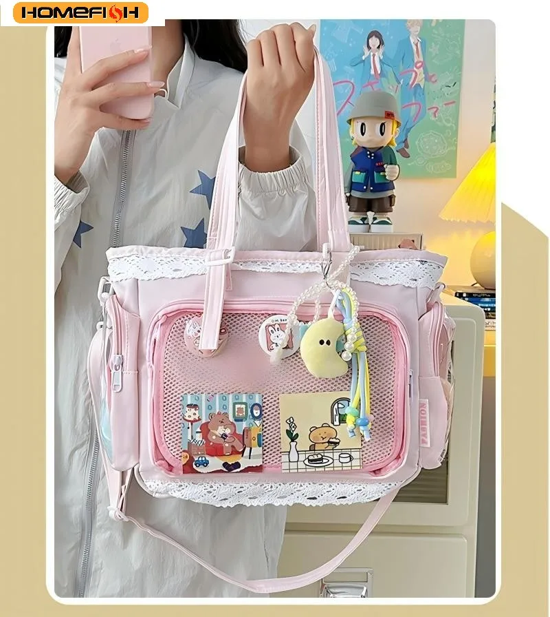Bolsa Ita de Grande Capacidade com Tema de Anime, Bolsa Transversal de Manga Japonesa para Mulheres, Bolsa de Mão com Ex