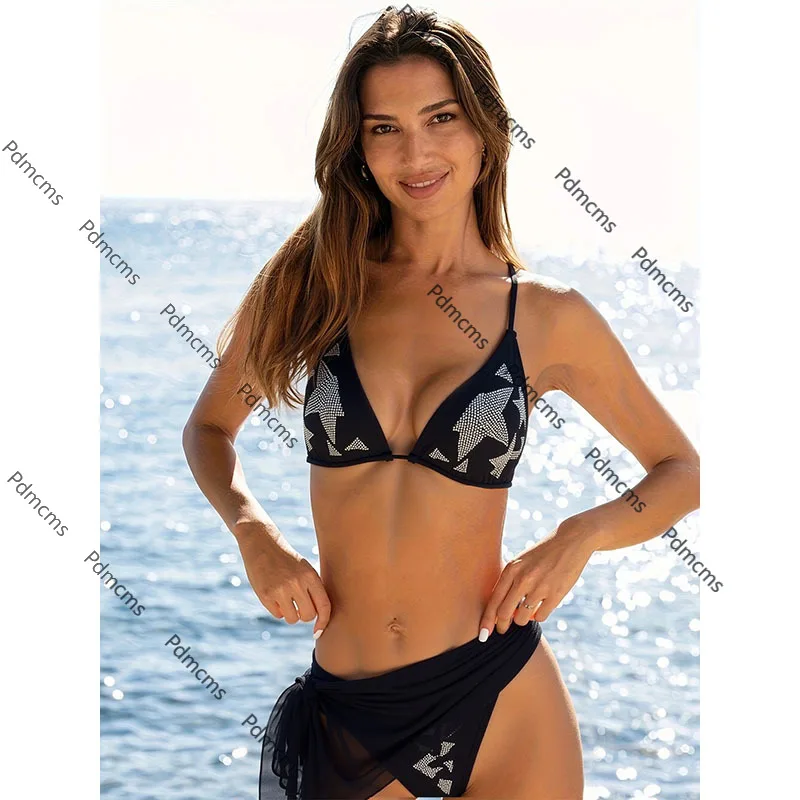 

Новинка 2025 года, сексуальное бикини с горячими бриллиантами, сетчатый купальник из трех частей, женский пляжный купальник с горячими источниками