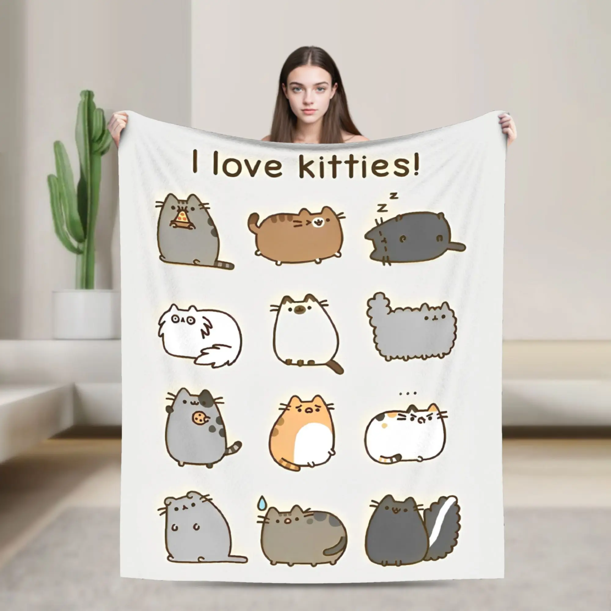 Cartoon Funny Cute Flannel Blanket P-Pusheencats Customized Throw Blanket for Home 125*100cm Rug Piece, view 2