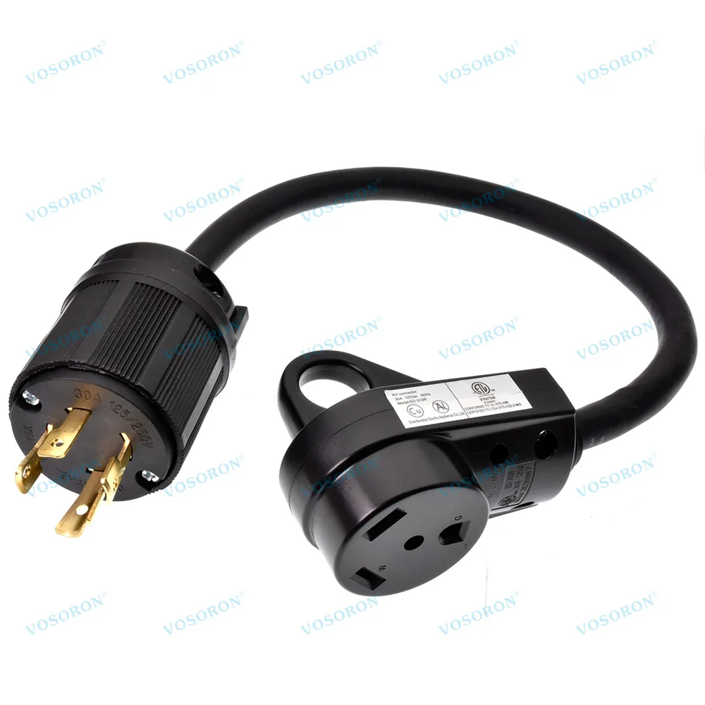 30 Amp 4 Prong Twist Lock to 3 Prong RV Adapter Cord, Generator Plug NEMA L14-30P to TT-30R for Trailer Camper