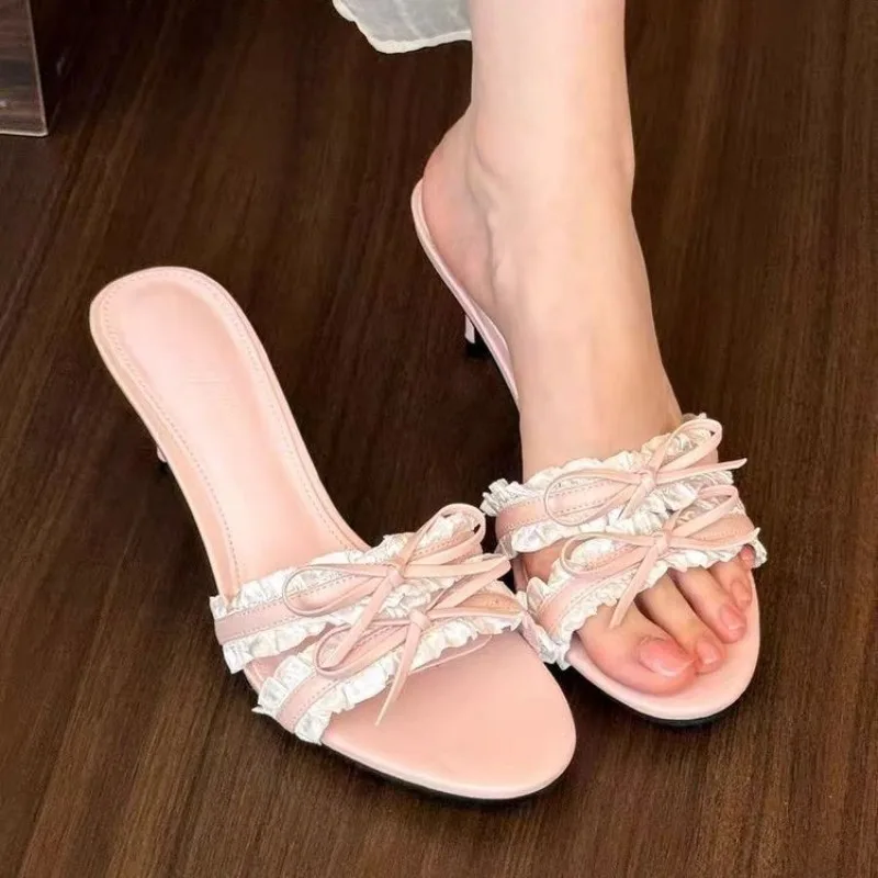 Sandalias De Fiesta Para Mujer, Verano 2026, Punta Redonda, Tacón Alto Delgado, Estilo Francés, Lazo De Mariposa, Tacón Medio, Punta Abierta_voghion.com