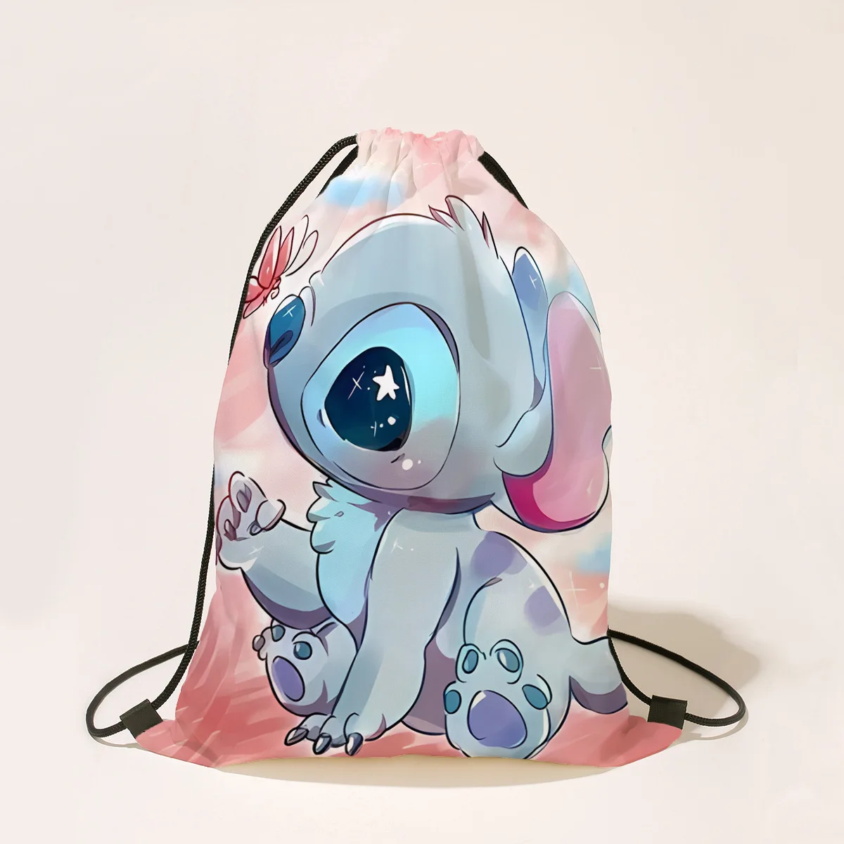 Disney Stitch Drawstring Bag Cute Anime Stitch Cartoon Printed Backpacks for Boys Girls Student High-capacity Backpack Kids Gift