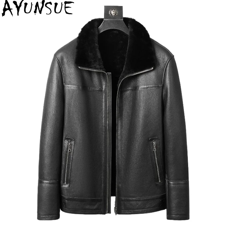 

AYUNSUE Luxury Natural Fur Coat Man Winter 2026 High Quality Real Sheepskin Geuine Leather Jacket Men Warm Wool Fur Coats New