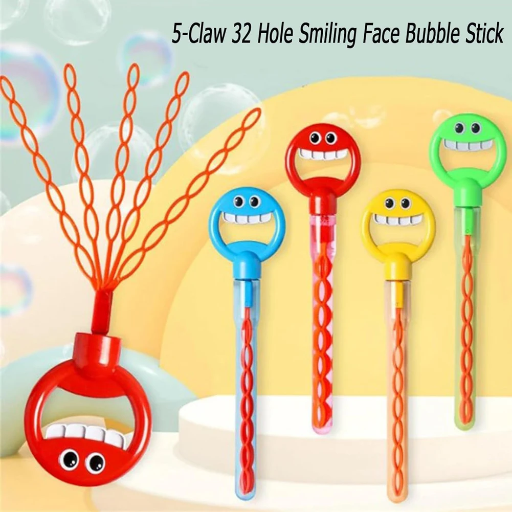 Baguettes à bulles pour visage souriant, 32 trous, jouets, bâton à bulles, savon amusant, outil à bulles pour enfants, jouets d'extérieur d'été, cadeau d'anniversaire