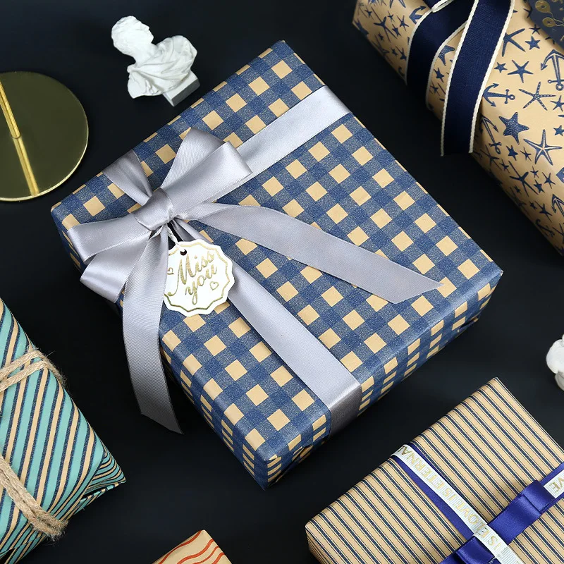 6 Pcs Simple Geometry Style Wrapping Paper Sheets Roll Packaging for Wedding Kids Holiday Gift Wrap Craft Paper Decor Gifts
