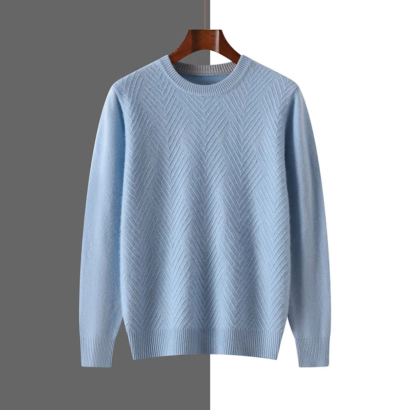 

Trendy Men's 100% Pure Cashmere Pullover High Quality Knitted Sweater Loose Round Neck Tops Thick Streetwear Pull Jumper