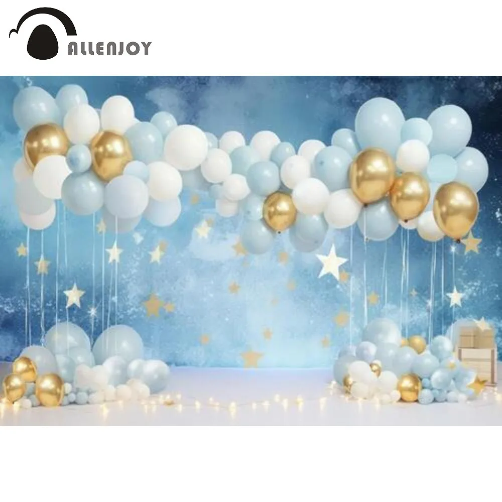 

Allenjoy Blue White Gold Balloons Birthday Backdrop Gold Stars Baby Shower Party Props Photoshoot Background