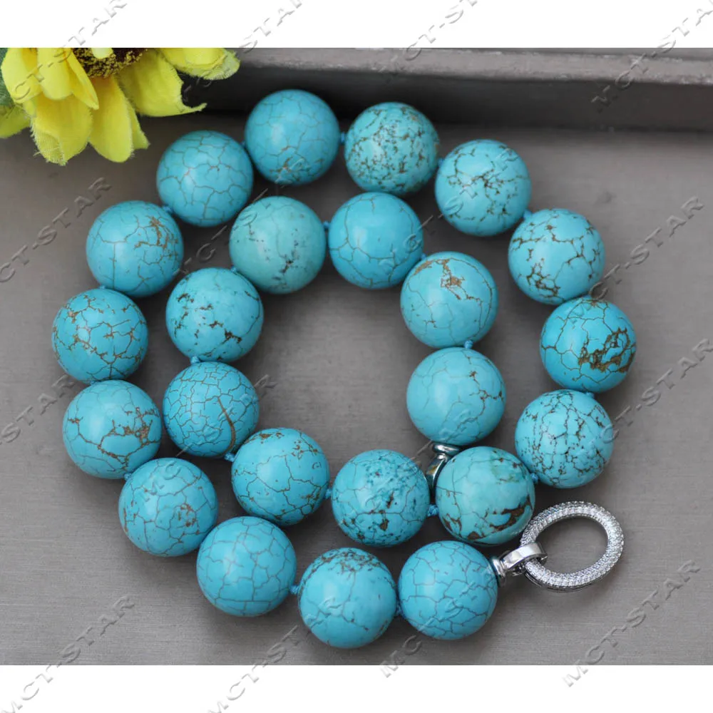 

Z14015 20'' 20mm Natural Blue Round Turquoise Bead Necklace CZ Custom Jewelry