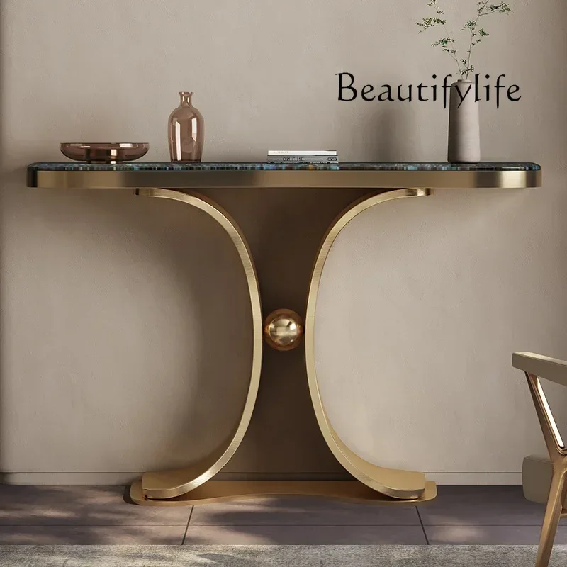 yj7 Modern light luxury entrance cabinet foyer household entrance table stainless steel luxury stone end view table