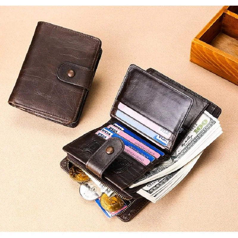 

Men's RFID Blocking Bifold Wallet Soft Genuine Leather Secure and Durable Extra Capacity Purse with ID Window Zipper Coin Pocket