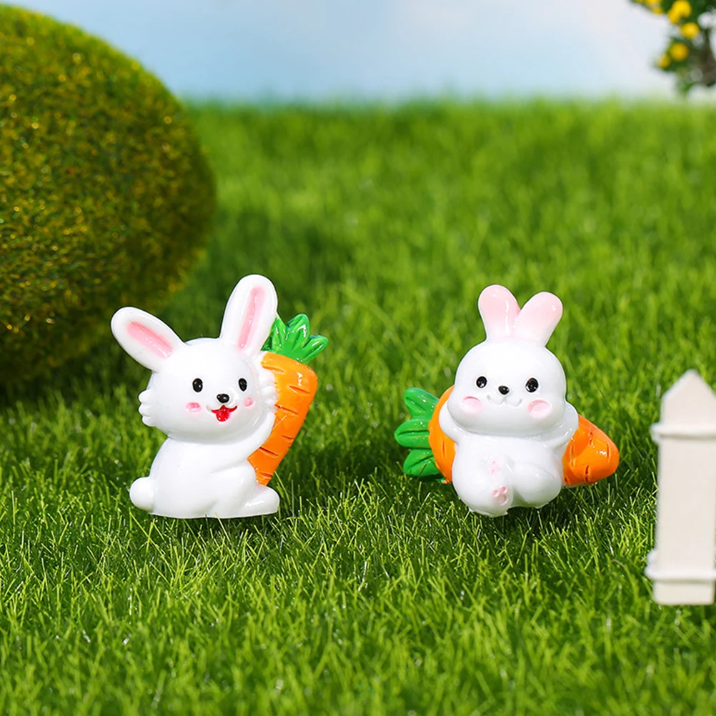 

6pcs Creative White Rabbit Miniature Animal Figures Small Resin Figurines Decoration For Garden Landscaping Accessories