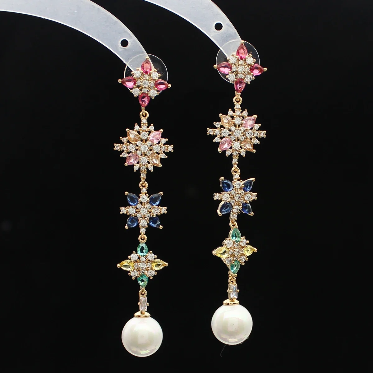 

Long Dangle Earrings for Women Elegant pearls drop Earrings colorful floral white block zircon wedding Jewelry Gift