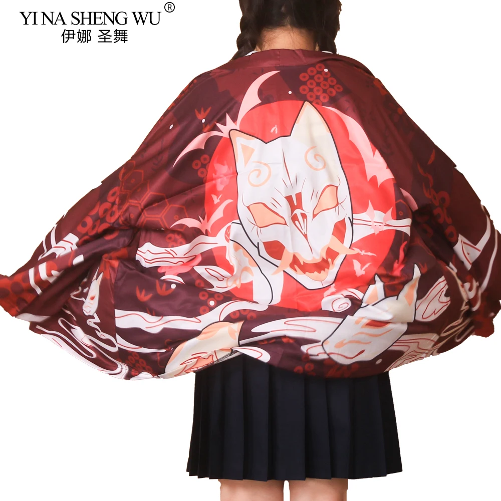 

Japanese Sakura Inari Fox Kimono for Men and Women Asian Clothes Yukata Haori Traditional Kimonos Fox Mask Print