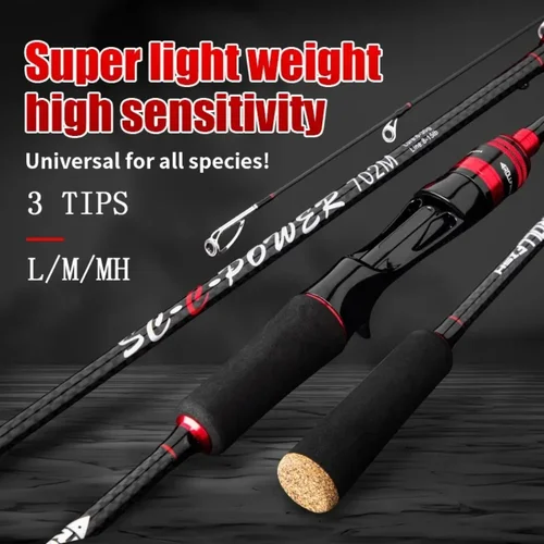 Ourbest-caña de pescar con señuelo, 1,68/1,8/2,1/2,4 M, 30T, caña giratoria de fundición de carbono, cebo de 1/2/3 puntas, 6-30g L/M/MH Power Baitcasting POLE