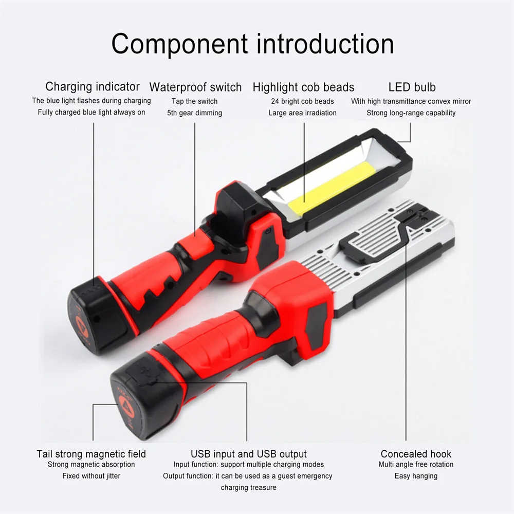 Portable COB LED Work Light Car Garage Mechanic Lamp USB Rechargeable Lnspection Lamp Torch Car Emergency Flashing Light