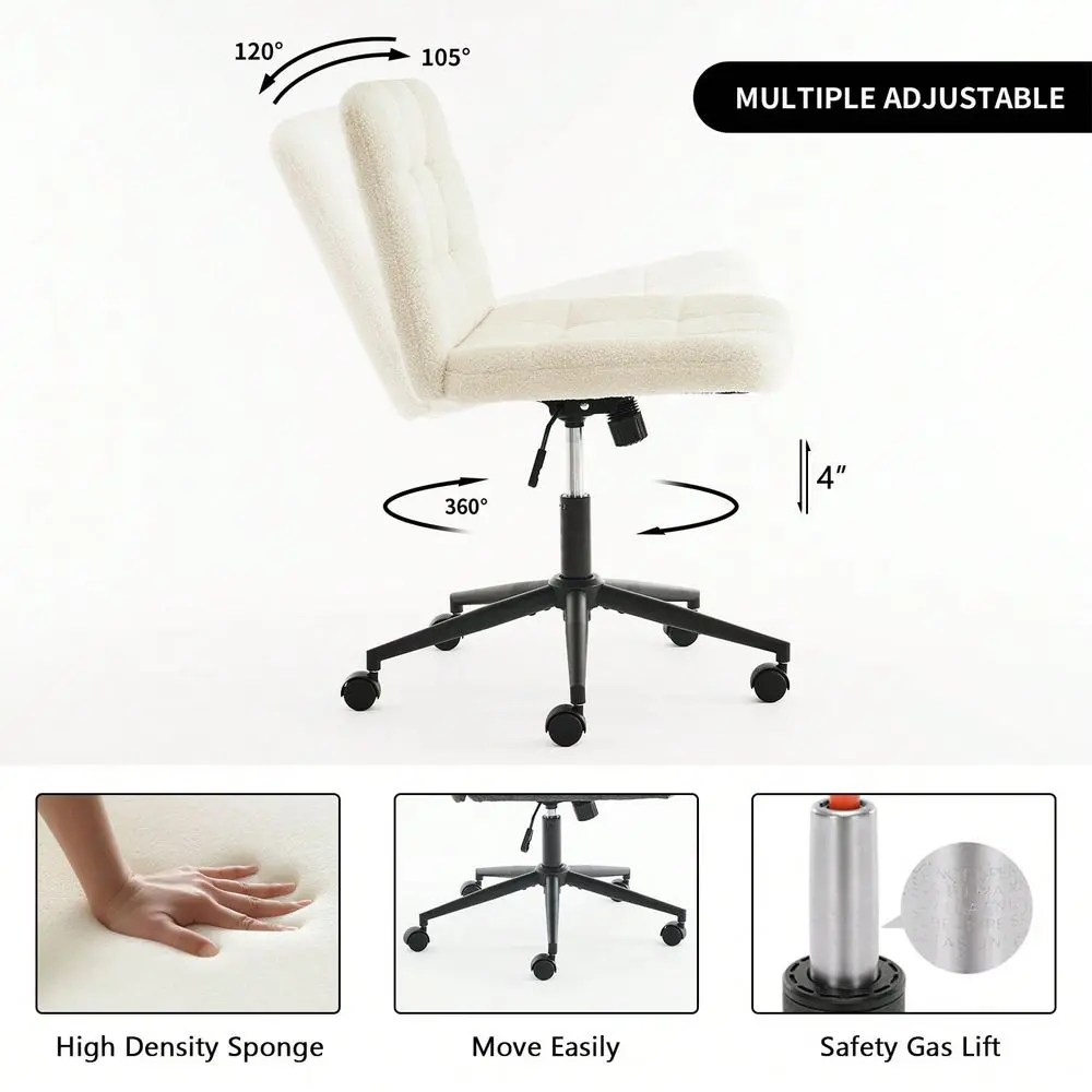 Silla de Oficina Moderna para el Hogar, Modelo Winter 25, Súper Ancha, Giratoria, Sin Brazos, con Ruedas, Altura Ajustable, Silla de Trabajo con Base Cruzada