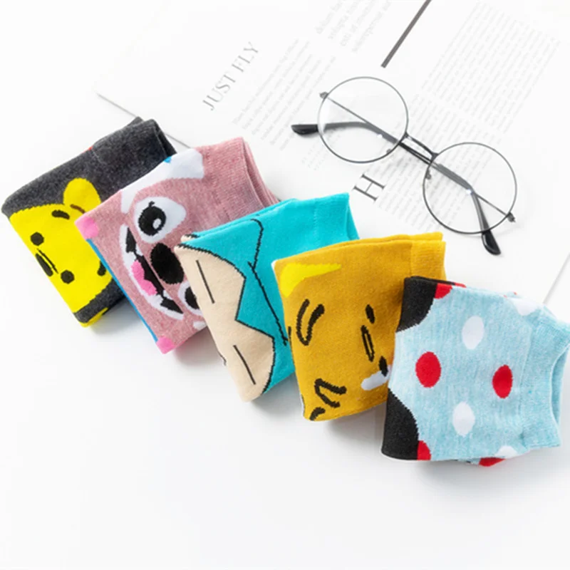 カワイイ-女の子のための漫画のコットンソックス,漫画のカジュアルソックス,かわいいクルーソックス,ステッチ,天使,ミッキーのマウス,アクセサリー,ギフト,1ペア