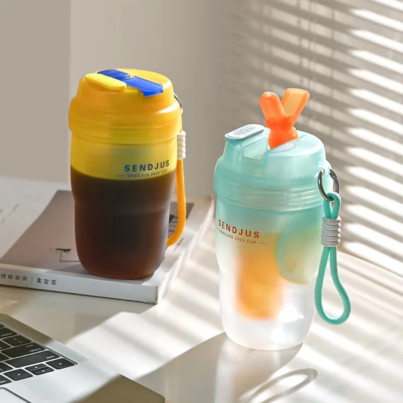 Double mouthed minimalist high aesthetic strawcup,portable female student large capacity cup,cute teacup with drawstring,outdoor