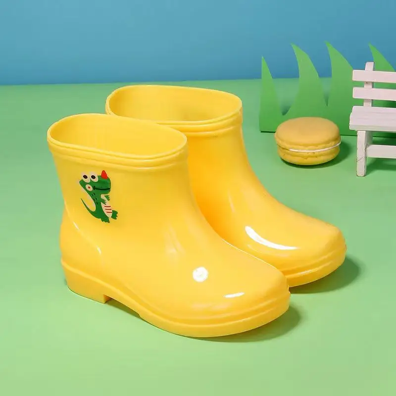 Children's High Top Cartoon Rain Shoes Boys And Girls Soft Sole Non Slip Detachable Cotton Cover Little Children Water Boots