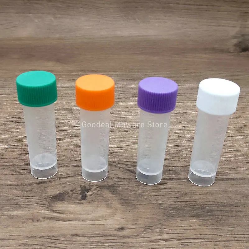 Lab 5ml Plastic Screw Mouth Freeze Tube with Leakproof Washer,Transparent Cryovial with Scale,Reagent/Ink Storage Tube