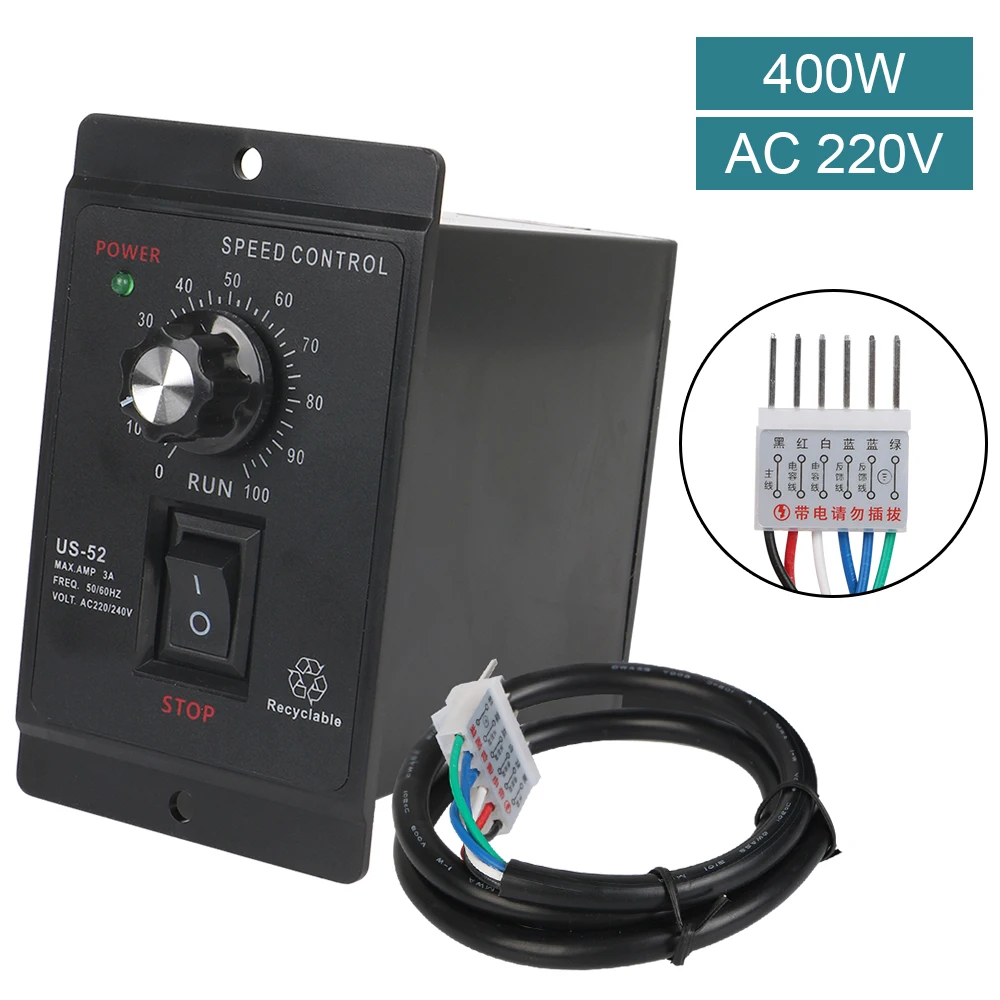 Forward Backward AC Motor Speed Controller 400W AC 220V Motor Governor Control Unit 50/60Hz Speed Pinpoint Regulator