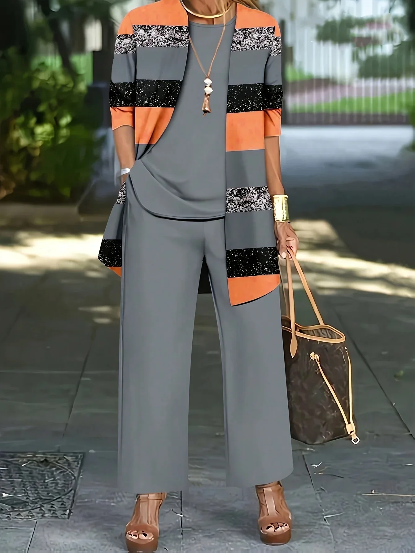 أزياء المرأة حجم كبير 1XL-5XL ثلاث قطع الزي مجموعة السيدات عادية كم طويل سترة تانك القمم والسراويل الطويلة وتتسابق