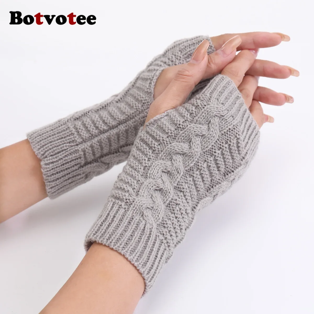 Botvotee Half Finger winter Gloves for Women Winter Soft Warm Knitting Arm Gloves Soft Warm Fingerless Unisex Mitten Guantes