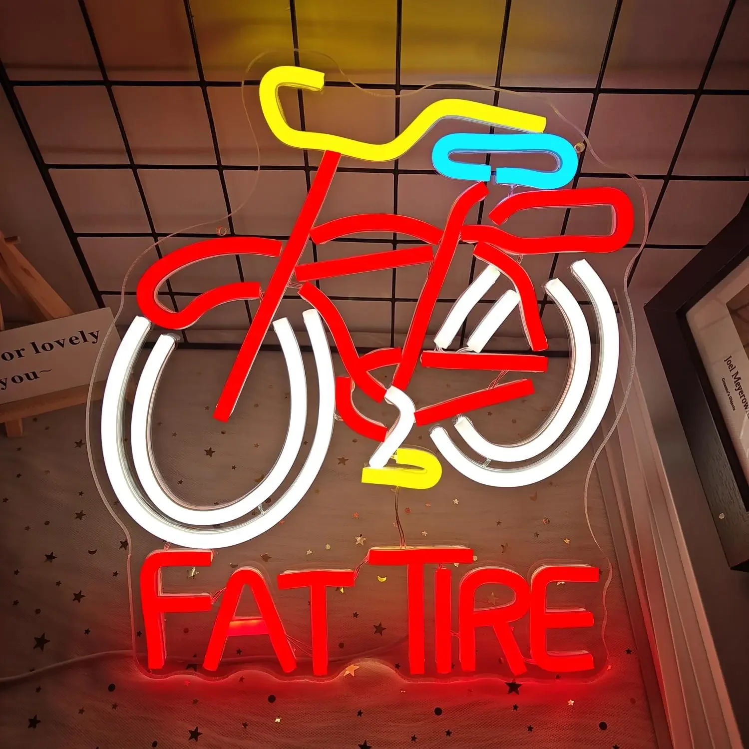 LED Fat Tires Neon Sign Beer Neon Light Sign for Wall Decor USB Powered for Man Cave Bar Pub Business Club Party Garage Gift