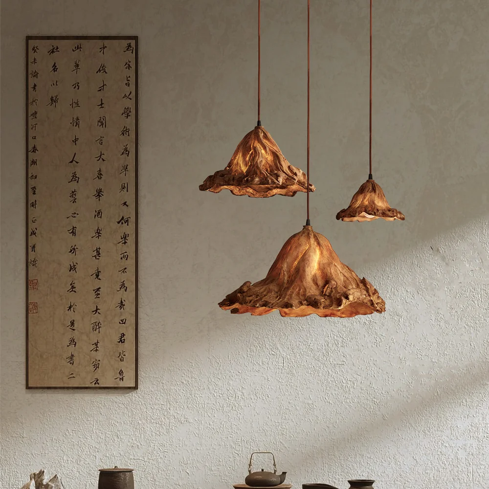 

Vintage Lotus Leaf Pendant Light Bedroom Bedside Chandelier Wabi Sabi Resin Ceiling Lamp For Home Kitchen Dining Room Decor